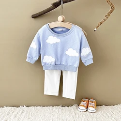 Infant Baby Sets Autumn Flower Cloud Embroidery Top Newborn Baby Boys Girls Pants Children's Fashion 2Pcs Baby Clothing 0-3Y