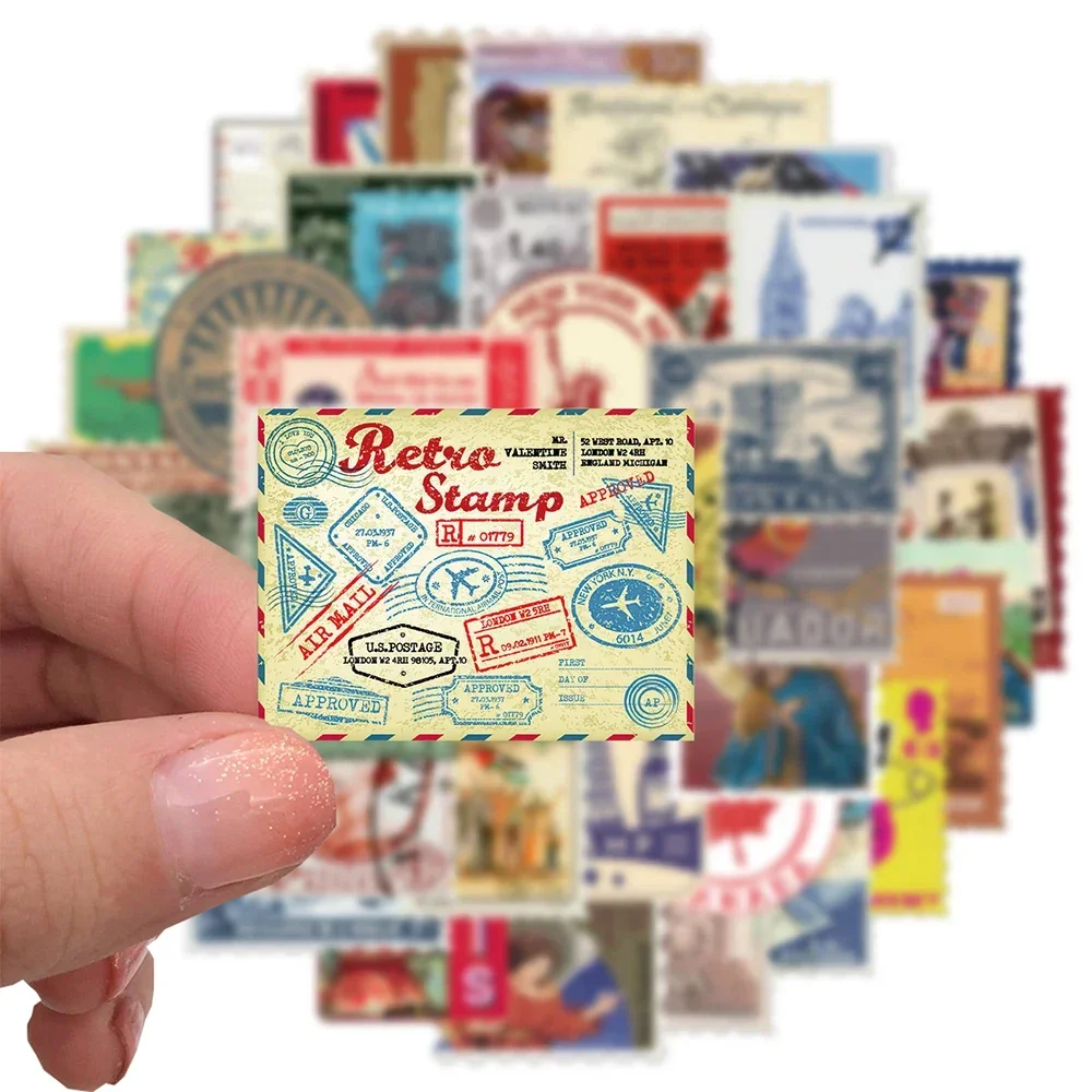 50PCS Vintage Retro Reise Stempel Aufkleber Sammelalbum Telefon Laptop Gitarre Schreibwaren DIY Wasserdichte Aufkleber Aufkleber Kinder Spielzeug Geschenke