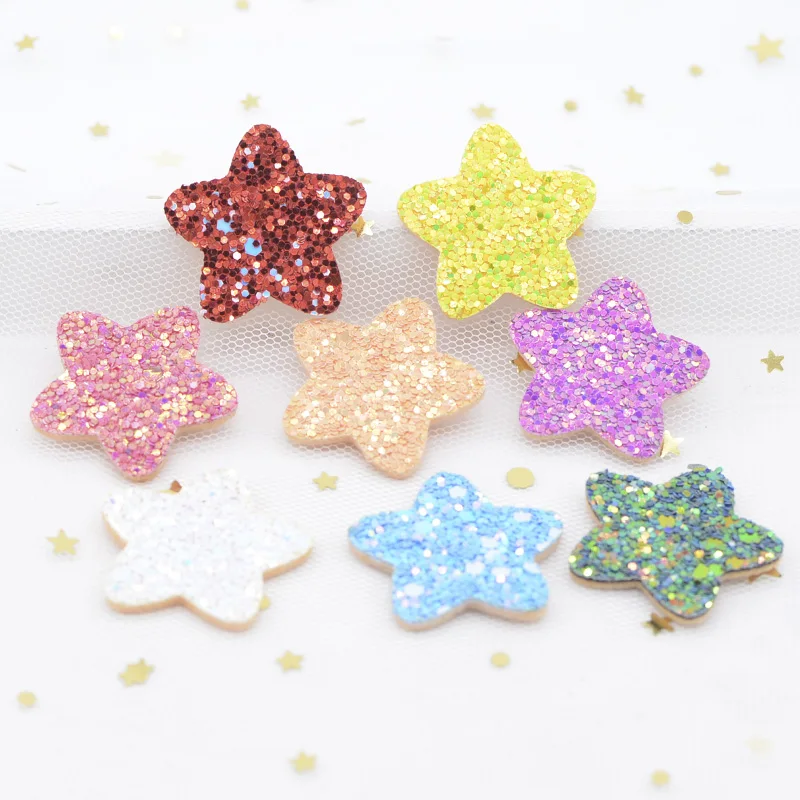 20 sztuk 30mm brokatowa tkanina wyściełana gwiazda aplikacje dla rzemiosła Stick Supplies DIY spinki do włosów kokarda akcesoria dekoracyjne naszywki