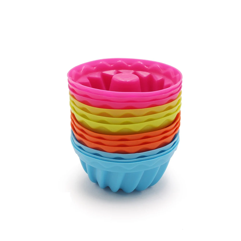 12 Stück/Set, lebensmittelechte, BPA-freie Silikon-Kuchenformen, mehrfarbige, runde Muffinförmchen, Silikon-Kuchenformen zum Backen, zufällige Farben. – Detail 5