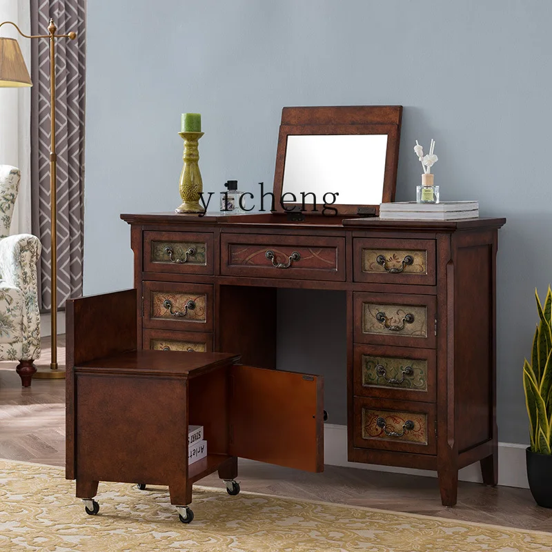 

ZYA Bedroom Dressing Table Simple Modern Country Style Small Apartment Solid Wood Desk Dressing Table