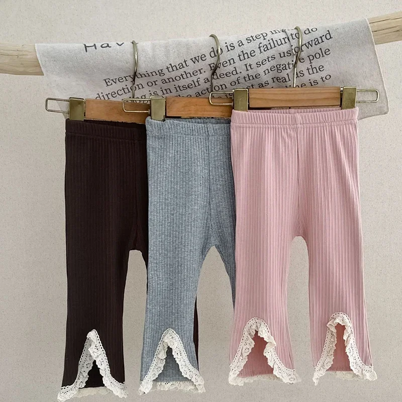 

2024 New Autumn Children Trousers Solid Color Lace Stitching Infant Baby Girls Pants 0-24M Newborn Baby Girls Pants