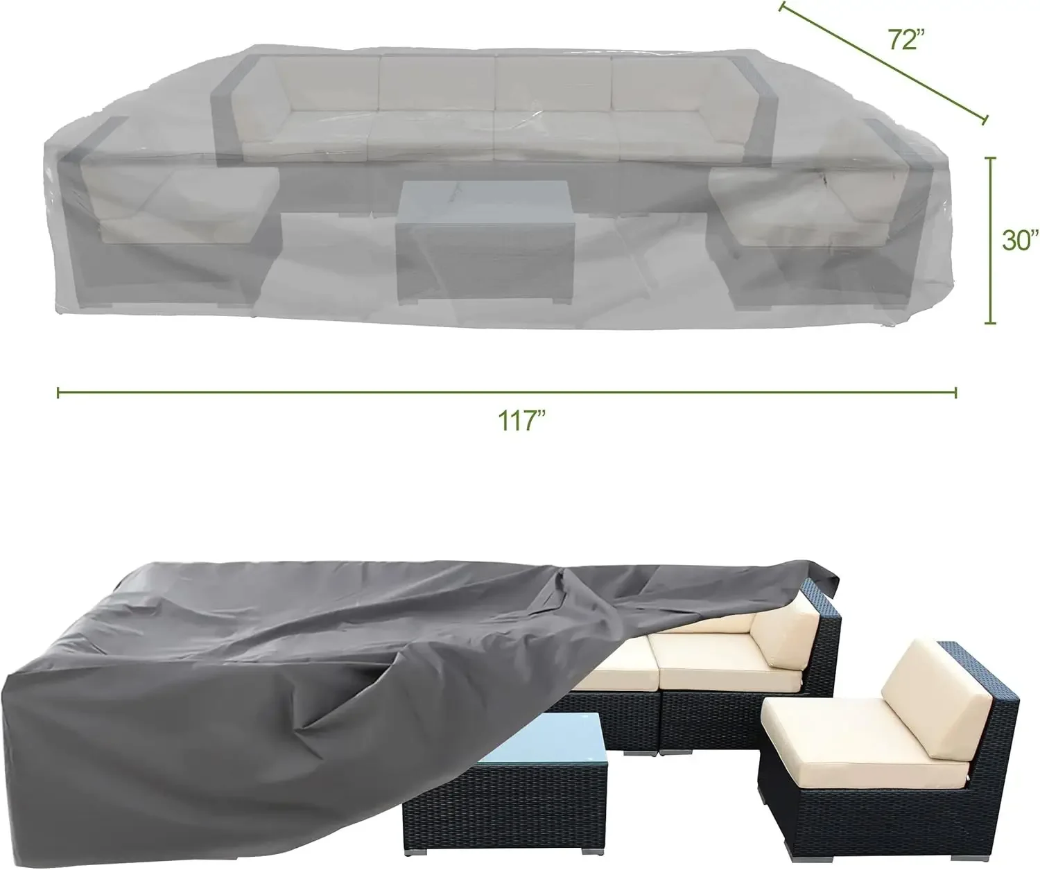 7-Piece Outdoor Patio Furniture Sectional Conversation Set, Black Wicker with Sunbrella Taupe Cushions - No Assembly