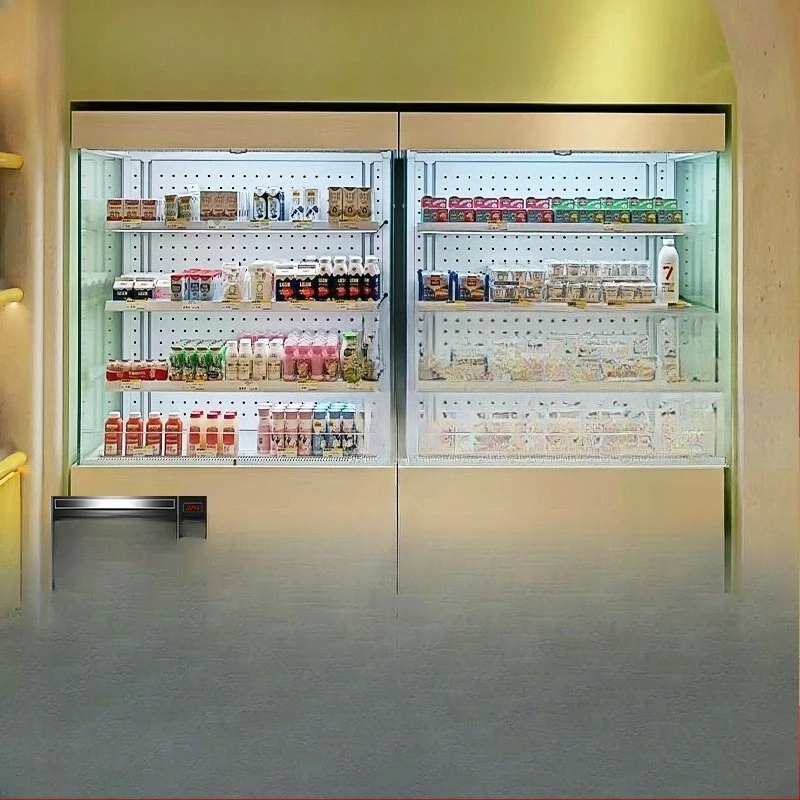 

Supermarket yogurt vertical refrigerated display cabinet beverage open air curtain cabinet