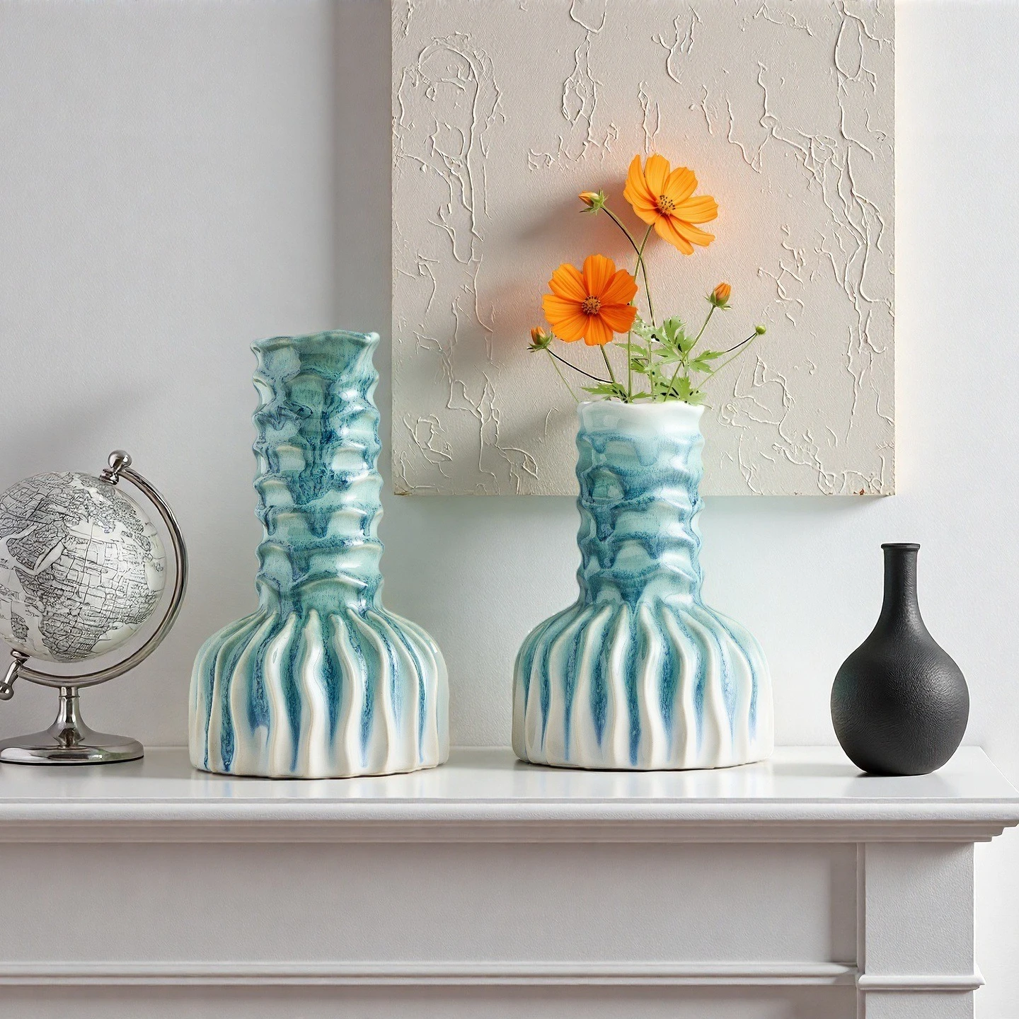 Creative Light Blue Iridescent Ceramic Vase Ocean Coral Flower Vase Flowerpot Flower Arrangements Home Decoration Accessories