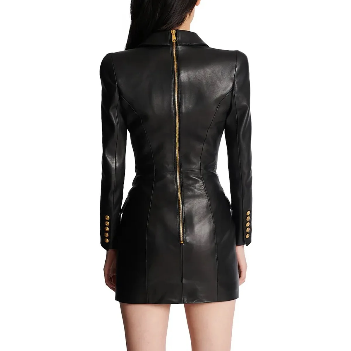 Vestido blazer feminino de couro PU 2025 – terno de escritório slim fit, traje de trabalho chique minimalista