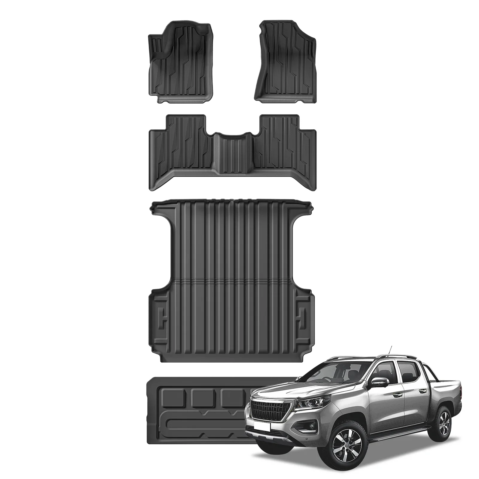 

TPE 3D Floor Mats for 2022-2024 Dodge RAM1200/Peugeot LANDTREK/Fiat TITANO/Changan Kaicene F70 Fuel Oil Truck Bed Mats Black