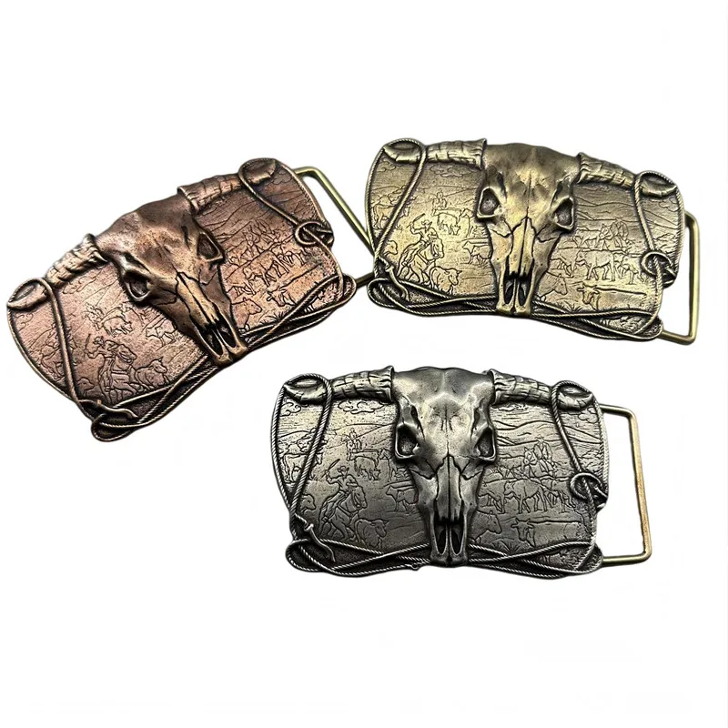 

Bull skull belt buckle, brass and bronze oversized plate buckle, handmade accessory, DIY cowhide belt buckle head, 40mm