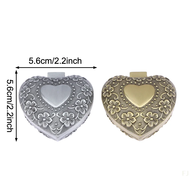 [YU]Vintage Flower Heart Shaped Alloy Jewelry Box Dustproof Home Decor Ring Bracelet Organizer Ring Trinket Storage