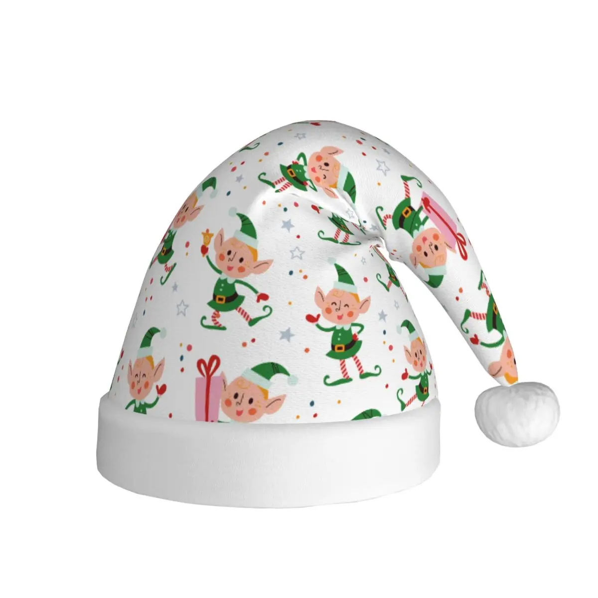 Gorro de Navidad con patrón de elfo para adultos, hombres y mujeres, elfos de Halloween, gorro de Papá Noel, tocado de decoración navideña