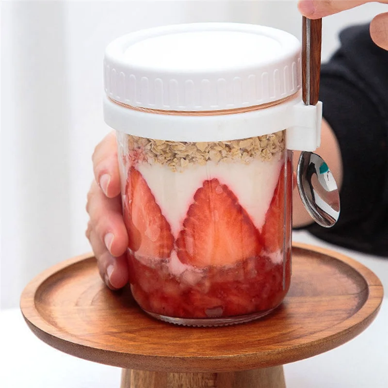 ABHZ-4PCS حاويات الشوفان بين عشية وضحاها برطمانات الشوفان مع ملاعق دقيق الشوفان محكم مع علامات القياس #4