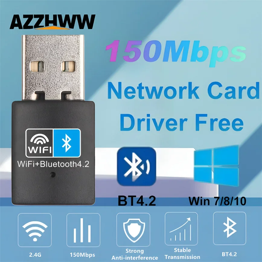 

150Mbps USB WiFi Bluetooth Adapter 2-in-1 USB Bluetooth WiFi Dongle 2.4G USB Wi-Fi Network Wireless Wlan Receiver DRIVER FREE