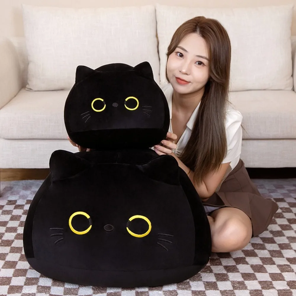 Cartoon Round Ball Black Cat Plush Doll Cuddly 4 Size Plushie Stuffed Toy Small Pendant Gift