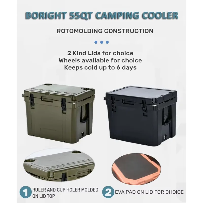 55QT Commercial Grade Rotomolded Hard Cooler Box with Wheel Option LLDPE Freezer for Outdoor Adventure Camping Beach view 4