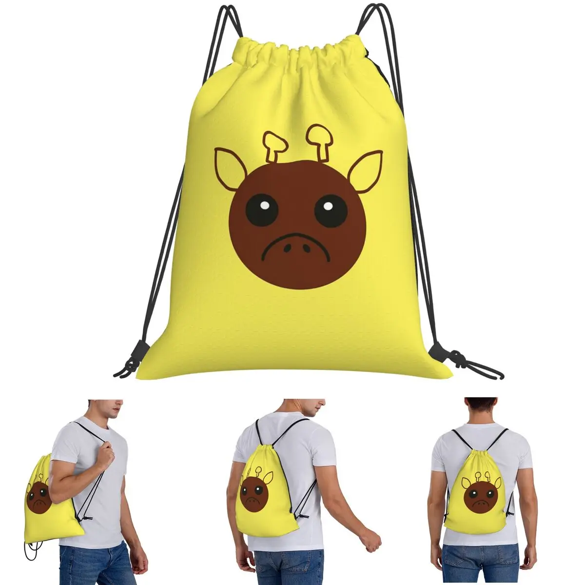 Simple Cute Giraffe Backpacks Multi-function Drawstring Bundle Pocket Sports Bag Book Bags for Man Woman Students