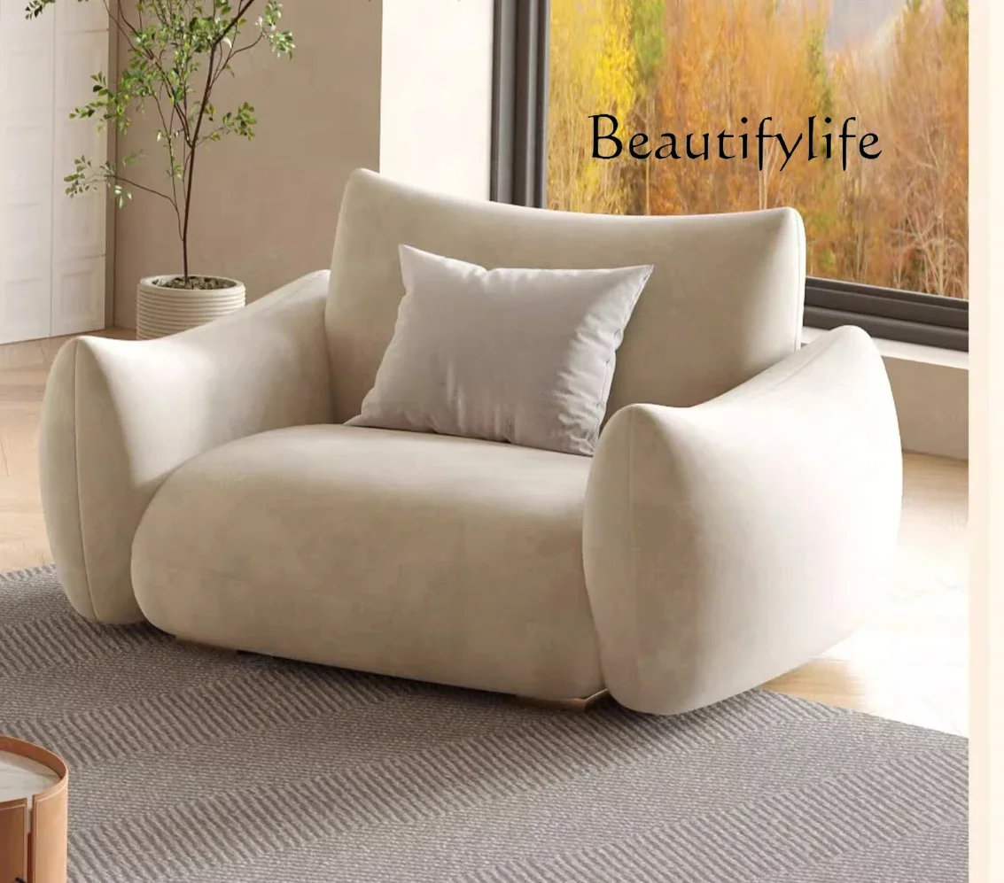 

Cat fleece fabric sofa cream marshmallow modern simple living room small apartment combination straight row designer