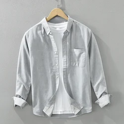 Fashion Gray Long Sleeve Shirt for Men New Loose Cotton Casual Versatile Shirt Men's Clothing