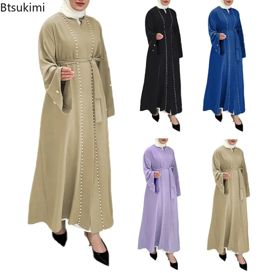 Ramadan Muslim Kimono Open Abaya Women's Elegant Patchwork Cardigan Long Dresses Turkey Beading Party Robe Kaftan Femme Musulman