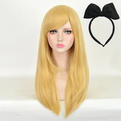Alice in Wonderland Alice Yellow Golden Cosplay Wig Straight Long Synthetic Hair Costume Party Halloween Wigs + Wig Cap