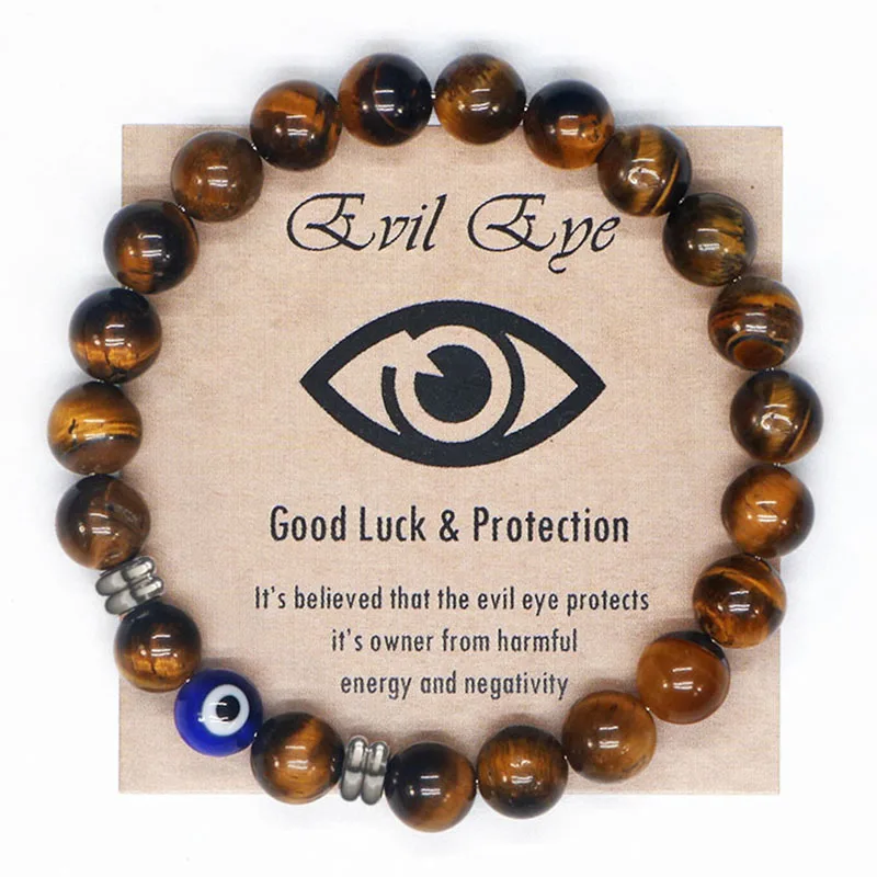 2022 Natural Tiger Eye Beaded Bracelet Men Women Turkish Amulet Protection Blue Evil Eye Bracelet For Women Spiritual Jewelry