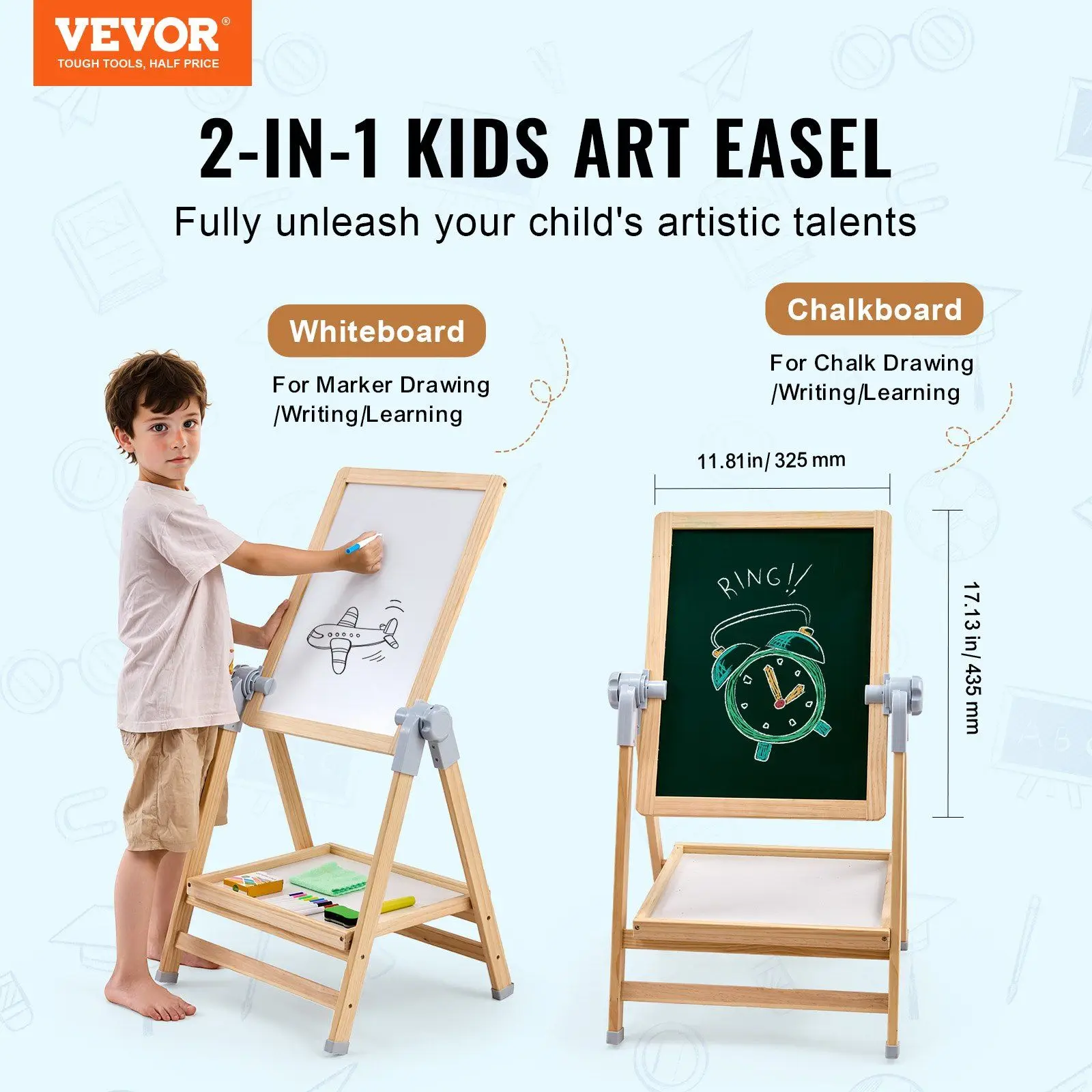 2-in-1 Kids Art Easel Double-Sided Wooden Magnetic Whiteboard Chalkboard