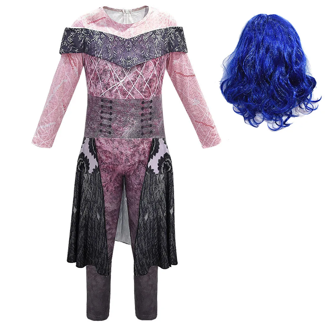 Halloween Descendants3 Mal Costume for Girls Evie Cosplay Costume Kids Fantasia Halloween Clothes Wig Birthday Party Fancy Dress