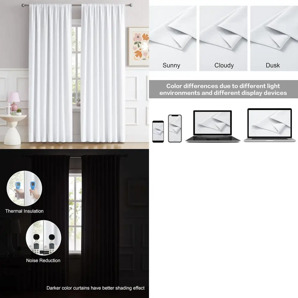 

70 White Window Curtains - 70 W x 84 L, Room Darkening Privacy, 2-Panel Sliding Door Drapes with Rod Pocket & Back Tab