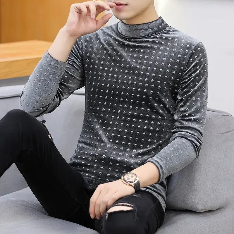 

Однотонные тонкие пуловеры с высоким воротником, футболка, осенне-зимняя мужская одежда, повседневные универсальные топы высокого качества с длинными рукавами ZL46