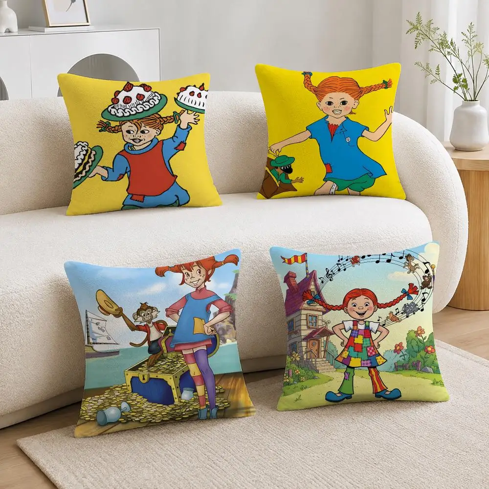 Book Character Pippi Longstocking Cushion Cover Soft Plush Cushion Covers Fluffy Throw Pillow Cases for Sofa Bedroom Home Decor