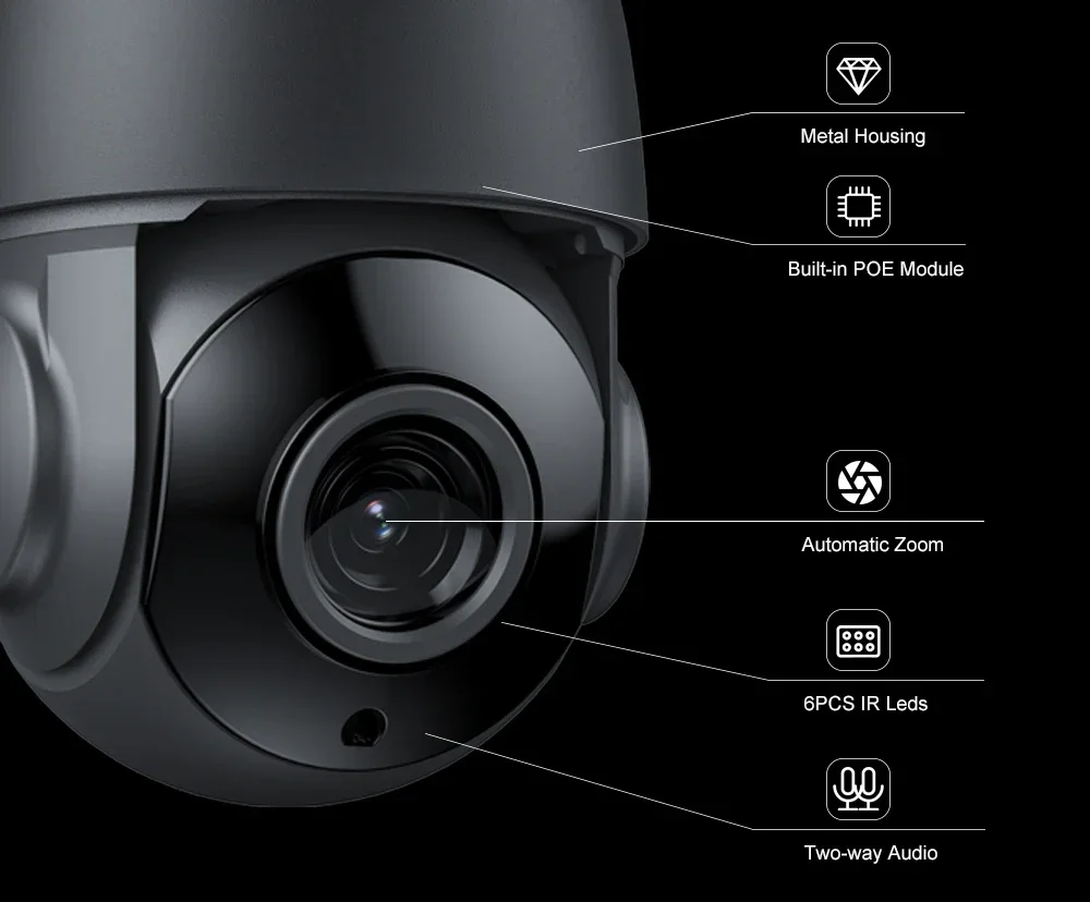 UHD 4K 8MP Security IP Camera PTZ Dome POE 48V 36X 30X Auto Zoom Outdoor Two Way Audio Humanoid Tracking IR 200M With SD Card