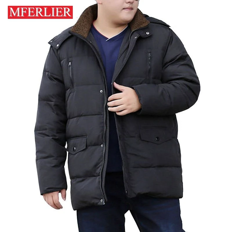 MFERLIER الشتاء الرجال أسفل جاكيتات 5XL 6XL 7XL 8XL الوزن 155 كجم حجم كبير طويل كم الدفء زائد حجم الرجال معطف