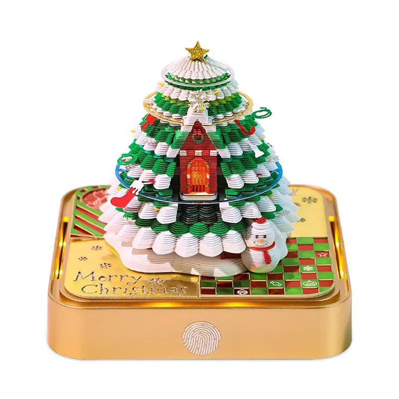 B-Est Holiday Office Desktop Decoration 2026 LED Light Christmas Tree Desk Calendar 3D Tear Away Paper Carving Art Memo Pad