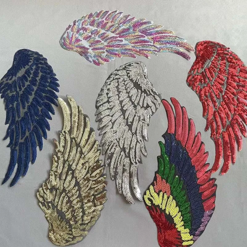 1Pair=2PCS/ Angel Wings Sequins Embroidery Applique Iron On Patches,Fairy Wings Patch Stickers Thermocollants For Clothing