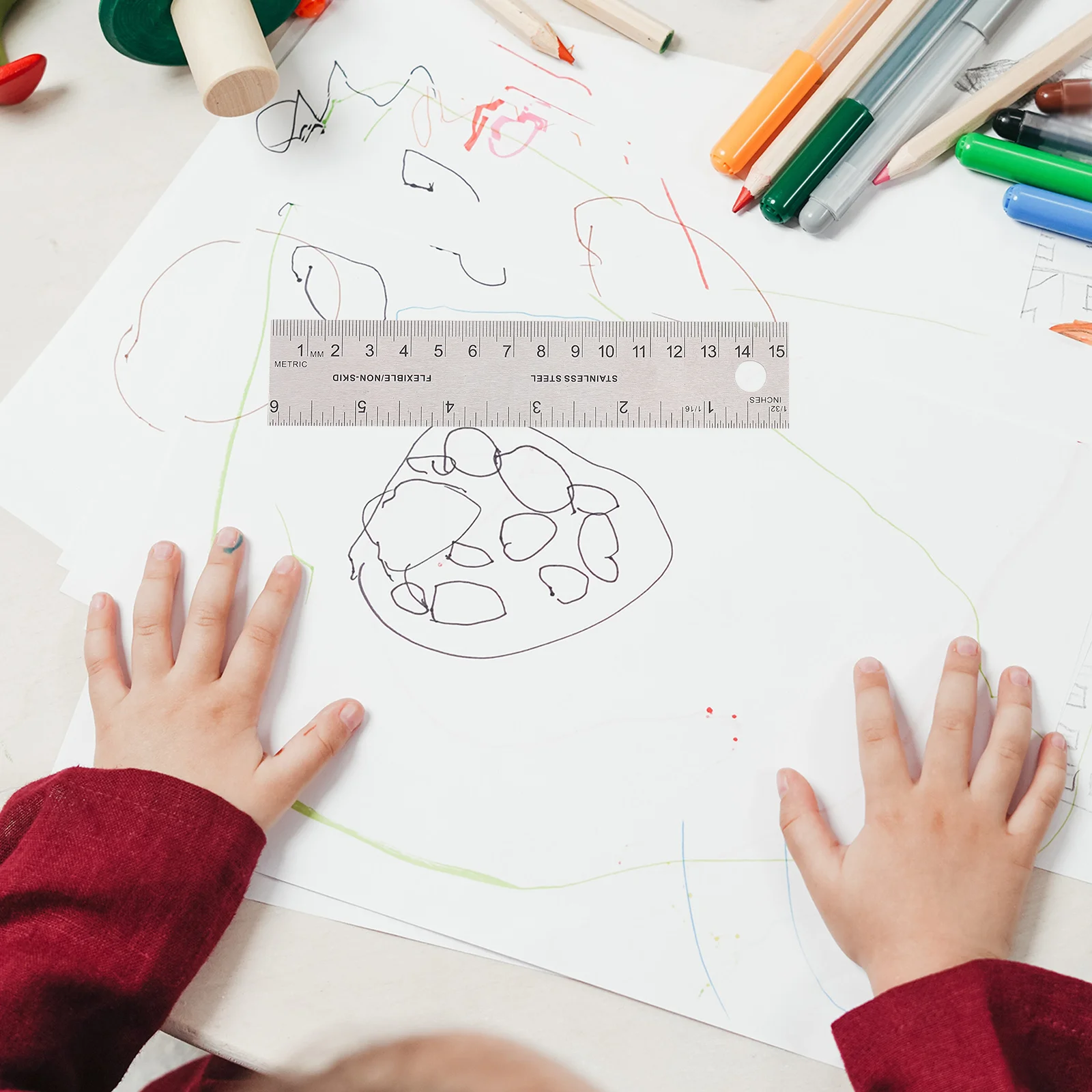 2 قطعة مساطر دعم الفلين الناعمة المهنية الفولاذ المقاوم للصدأ حواف مستقيمة أدوات قياس الدقة للتصميم الهندسي #6