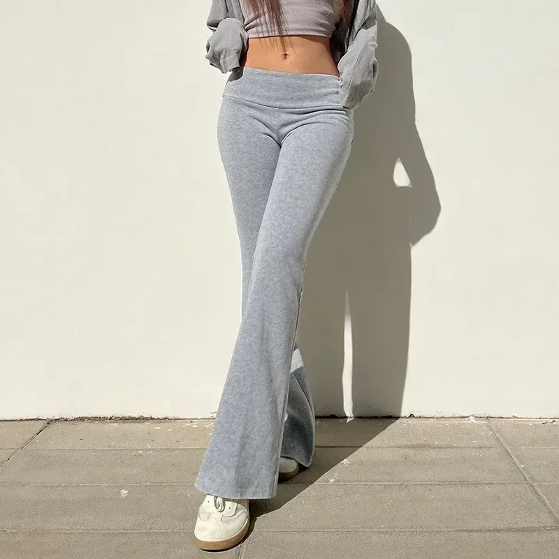 Casual Sexy Basic Solid Color Bell Bottoms Slim Low-rise Bootcut Pants 2025 Autumn Spring Fashion Street Ladies