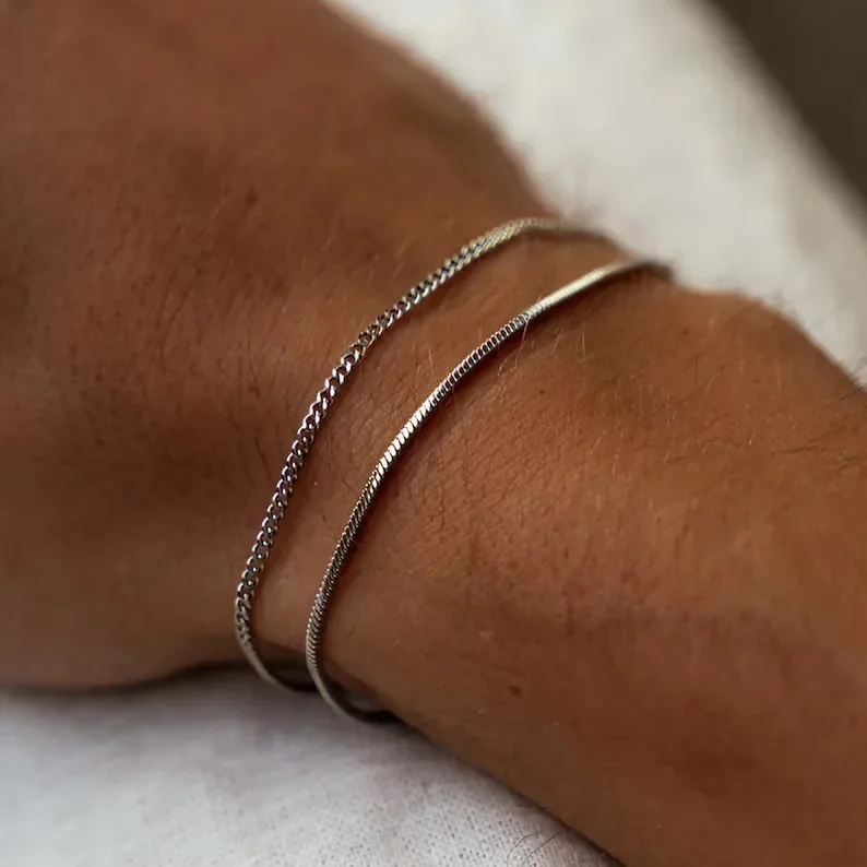 

European and American fashion accessories personality cold trend men's Cuban chain double layer men's bracelet simple bracelet