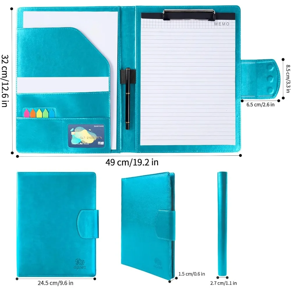 Leather Portfolio Folder Binder,A4 Padfolio Clipboard Folder with Magnetic Closure Cover with Letter Sized Papers,Sticky Tabs,Pe