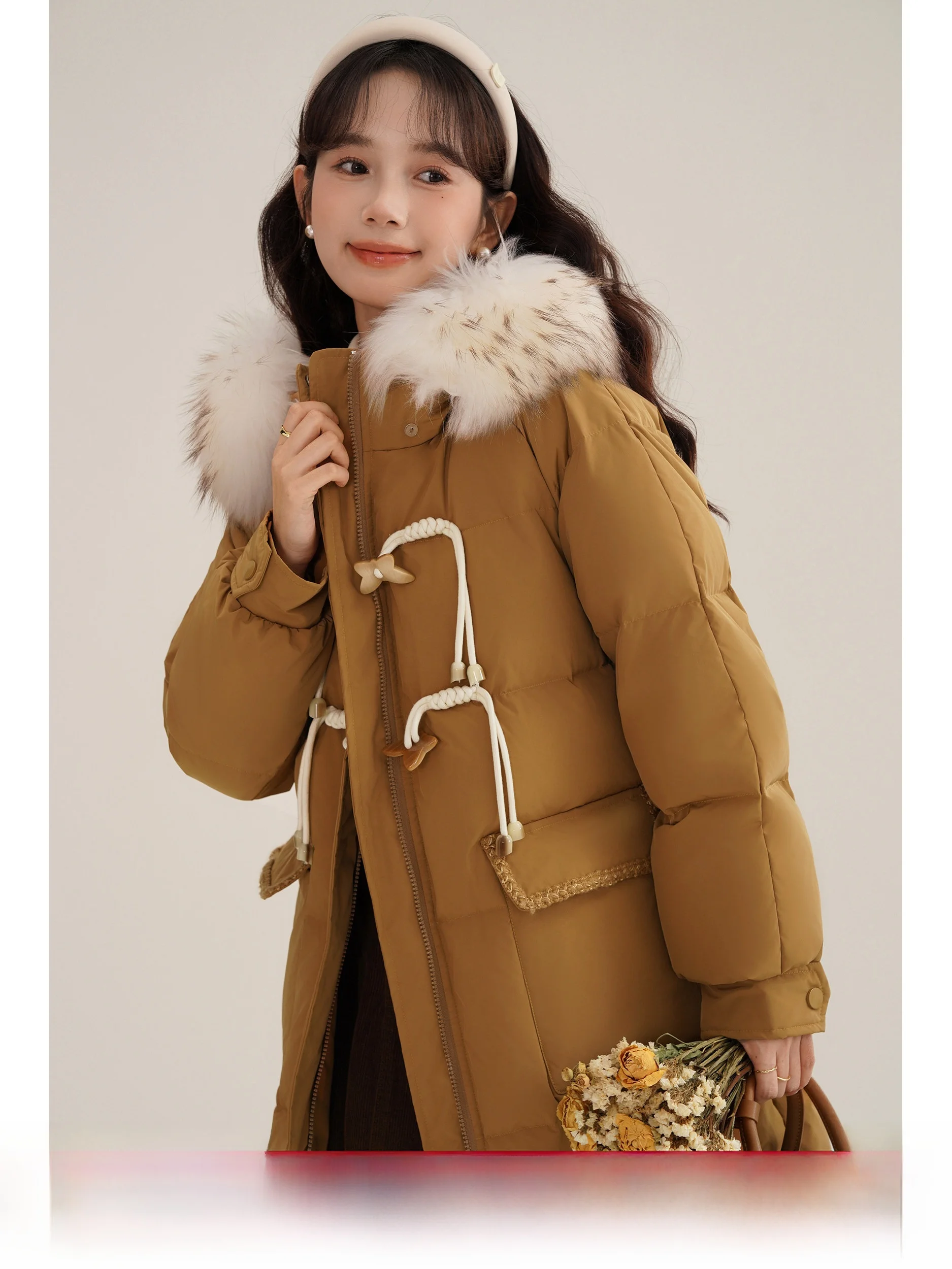 

Lingjiu 2026 New 90 Duck down Purple Coat Women's Winter Jacket Button Design Warm Thickened Straight Cut Sweet Style Polyest...