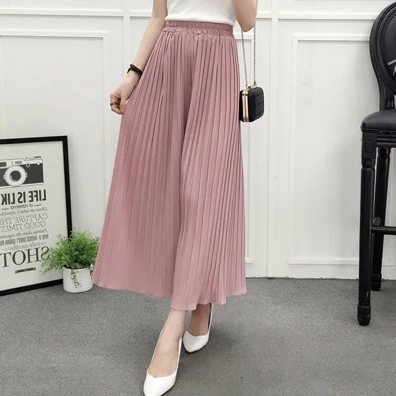 Lucyever 2023 Summer Thin Wide Leg Pants Women Casual Loose Elastic Waist Pleated Trousers Female Chiffon Ankle Length Pants