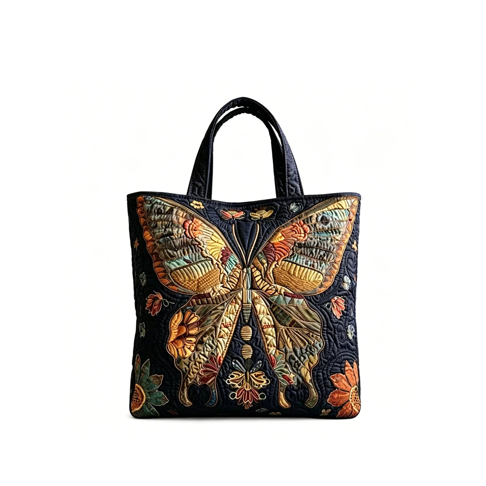 3D Quilted Tote Bag for Women Shoulder Bag Vintage Floral Butterfly Hummingbird Print Casual Work Casual Travel Shopping Bag