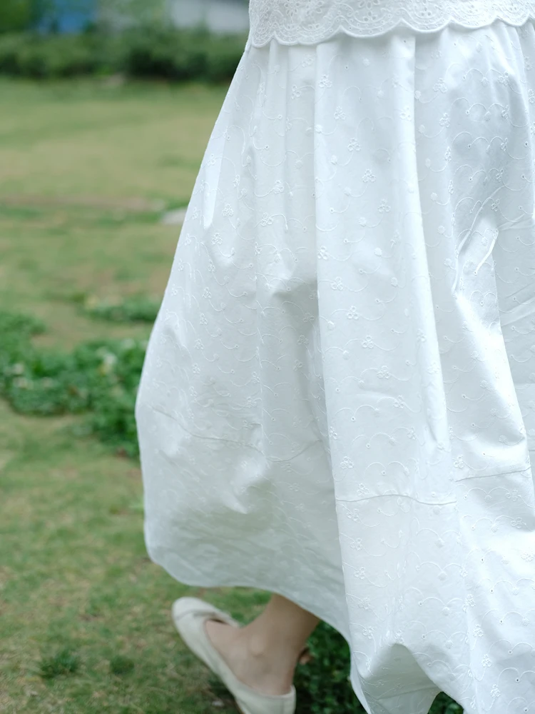 

Белая хлопковая юбка с вышивкой и высокой талией, женская летняя свободная юбка А-силуэта для повседневной носки