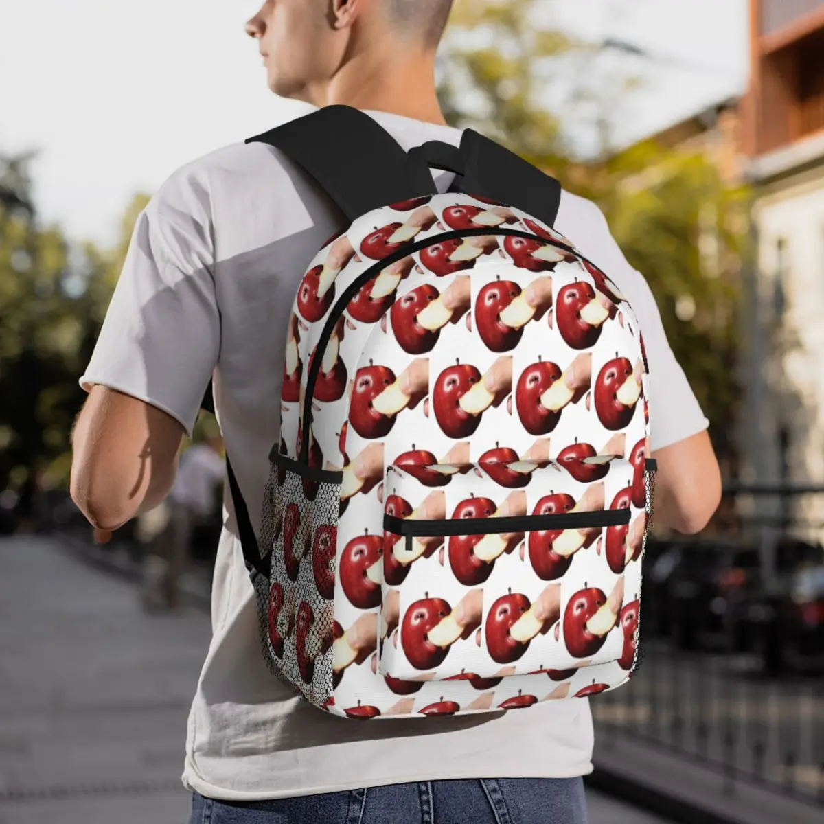Ai Apple Eating Funny Apple With Face Backpack Daypack Large Capacity Children BookBag School Bag Shoulder Bags for Men Women