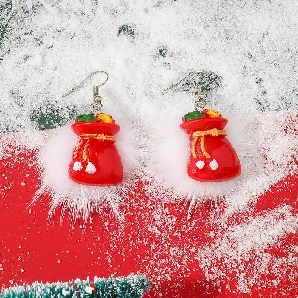 Christmas Bell Merry Christmas Earrings Candy Cane Snowman Elk Plush Pendant Christmas Stocking Kriss Kringle