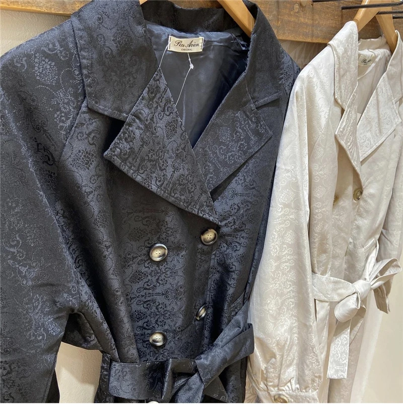 

Heavy Embroidery Long Pure Color Retro Annuus P Home Coat Ele Sweet Japanese Sle Long Sve Straight Cut Spring Outerwear