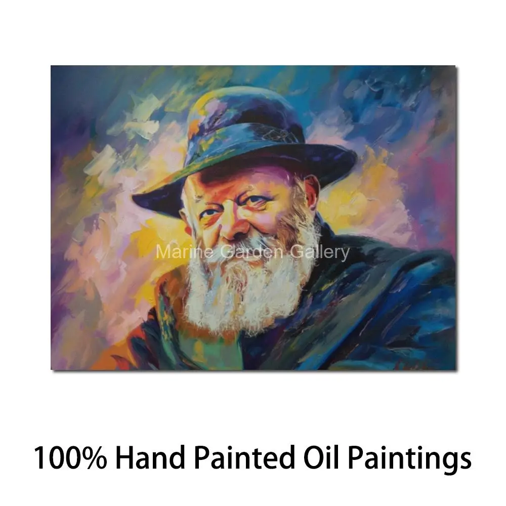 Lubavitcher Rebbe Portrait Hand Painted Chabad Rabbi Oil Painting Modern Jewish Canvas Art for Home Office Synagogue Judaic Gift