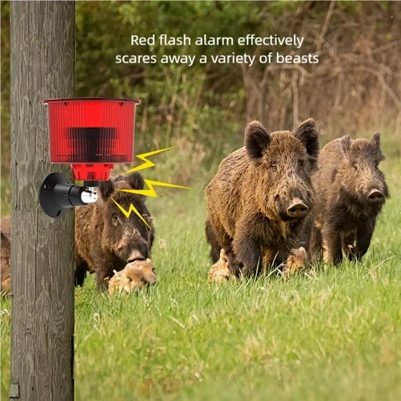 Allarme ad energia solare Luce Uccello Animale Repllent Sensore di movimento Rivelatore Sirena Stroboscopica per la casa Frutteto Farm-A74Z