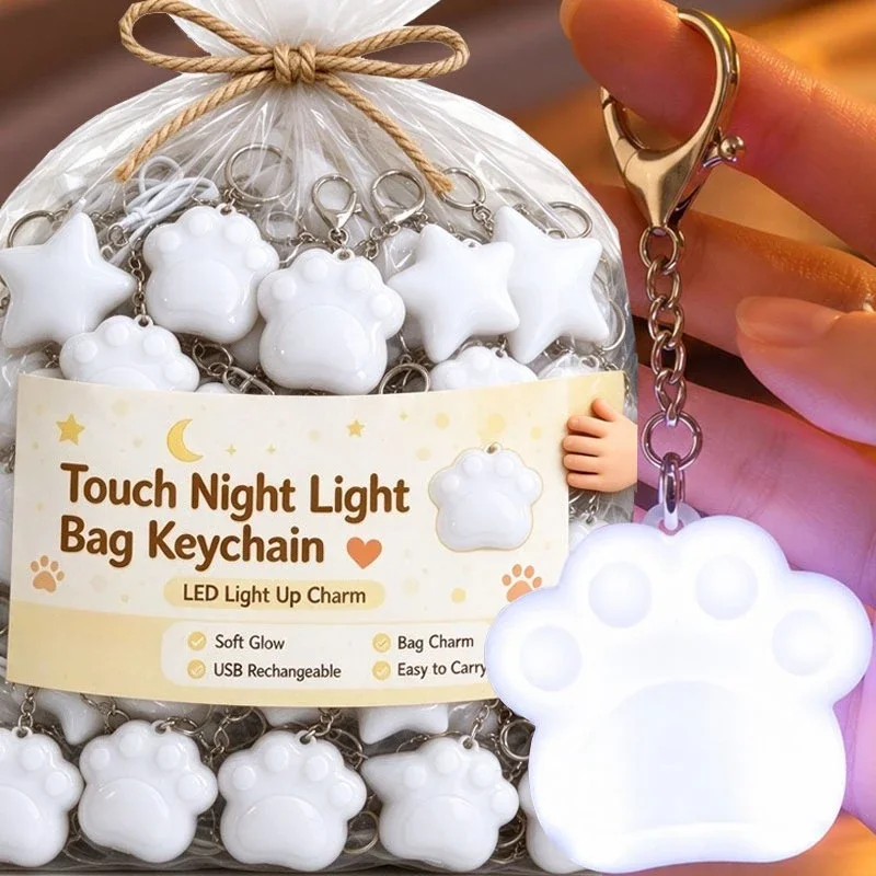 1/6Pcs LED Light Touch Sensitive Light Keychains Cute Star Cat Paw Shape Backpack Pendants Sensor Bed Lamp Heart Light Gift