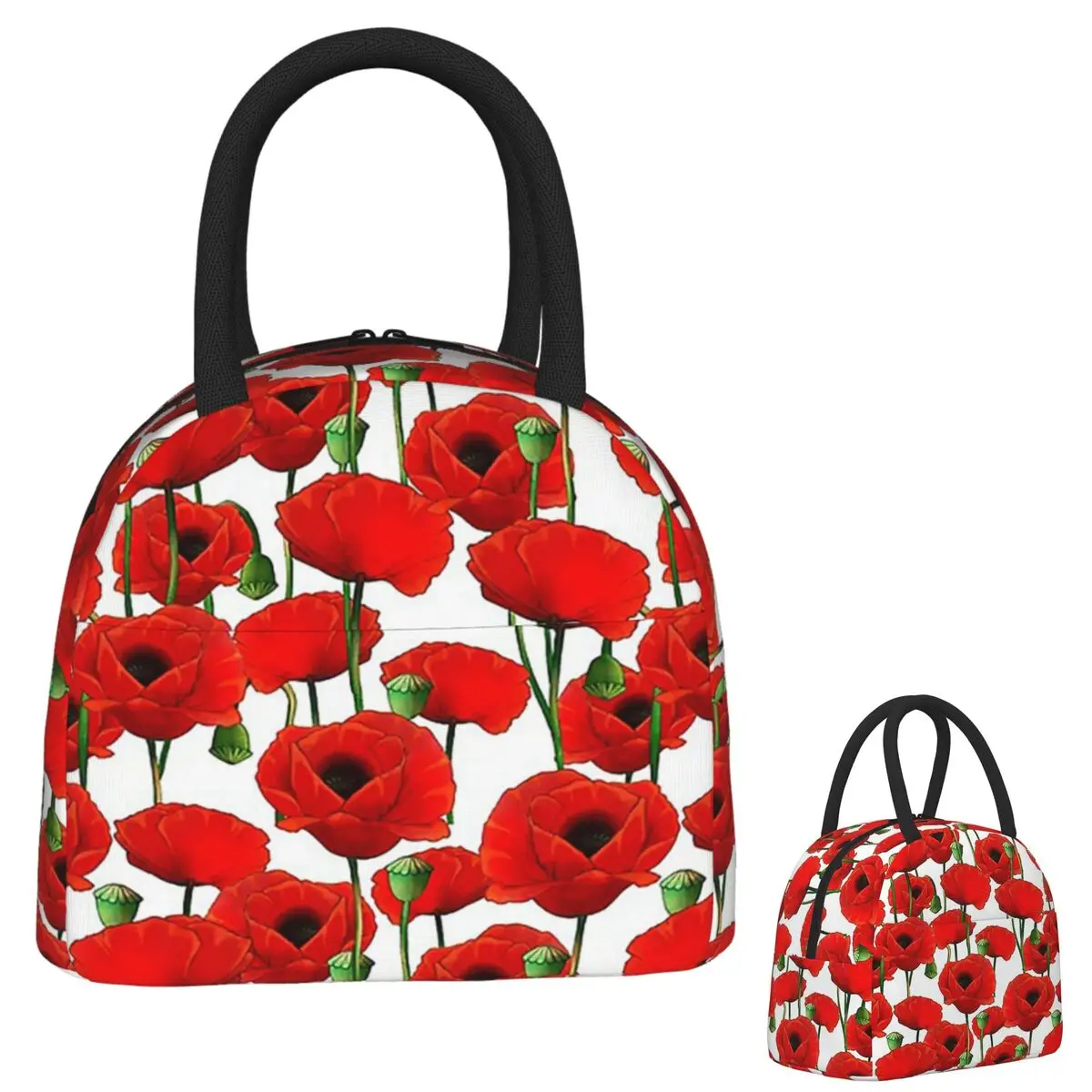 

Poppy Pattern Lunch Bags Insulated Bento Box Waterproof Lunch Tote Leakproof Picnic Bags Cooler Bag for Woman Kids Work