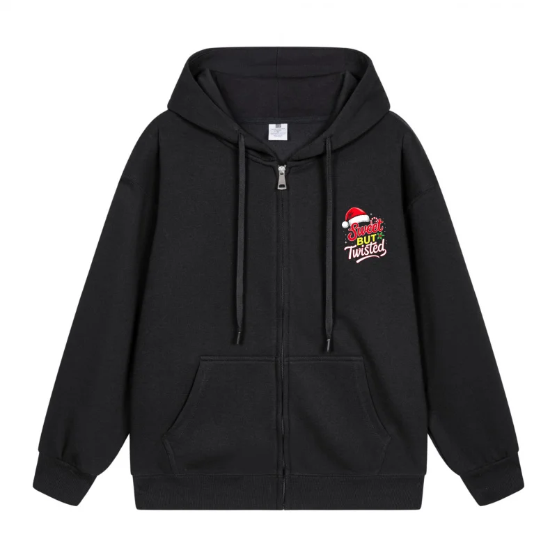 

Men's Zip-Up Hoodie Black Hoodie Black Hoodie With Red And White Santa Design Christmas in 2025 Festive Print