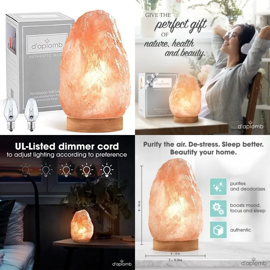 

100% Authentic Natural Himalayan Salt Lamp; Hand Carved Natural Chunk Pink Crystal Rock Salt from Himalayan Mountains; Dimmer C